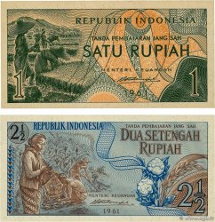 1 et 2,5 Rupiah Lot INDONESIEN  1961 P.078 et 079