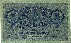 5 Centai LITHUANIA  1922 P.09a