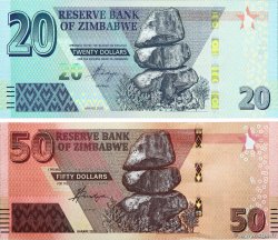 20 et 50 Dollars Lot ZIMBABWE  2020 P.104 P.105 UNC