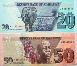 20 et 50 Dollars Lot ZIMBABWE  2020 P.104 P.105 FDC