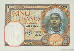 5 Francs ALGÉRIE  1941 P.077b pr.NEUF