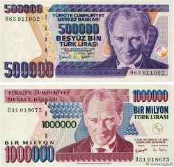 500000 et 1000000 Lirasi Lot TURKEY  1998 P.212 P.213