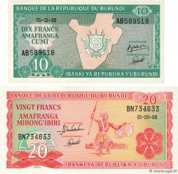 10 et 20 Francs Lot BURUNDI  1986 P.33b et P.27b