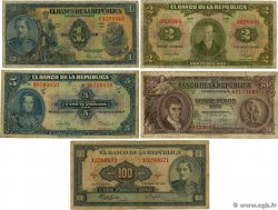 1,2,5 20 et 100 Pesos Oro Lot COLOMBIA  1960 P.386c, P.390c P.401c, P.403b