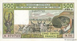 500 Francs ÉTATS DE L AFRIQUE DE L OUEST  1986 P.106Aj