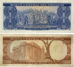 50 et 5000 Pesos Lot URUGUAY  1967 P.046a P.050a VF