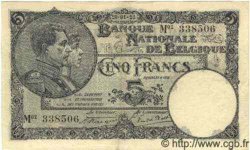 5 Francs BELGIUM  1922 P.093 VF+