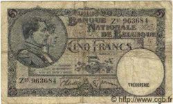 5 Francs BELGIUM  1938 P.108 VG