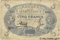 5 Francs Cabasson bleu MARTINIQUE  1934 P.(06B) q.MB