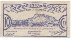 10 Centimos SPAIN Alicante 1937 E.078 VF