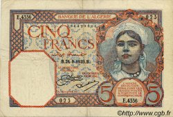 5 Francs ALGÉRIE  1933 P.003 TTB