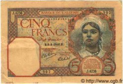 5 Francs ALGÉRIE  1940 P.003 TTB