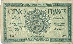 5 Francs ALGÉRIE  1942 P.091 TB