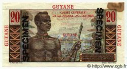 20 Francs Émile Gentil Spécimen FRENCH GUIANA  1949 P.21s F+