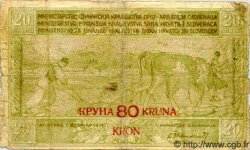 80 Kronen sur 20 Dinara YUGOSLAVIA  1919 P.018 RC a BC
