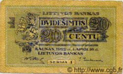 20 Centu LITHUANIA  1922 P.11 F