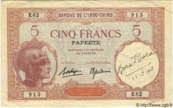 5 Francs TAHITI  1940 P.11c fVZ