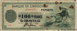 100 Francs TAHITI  1943 P.17a q.MB