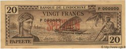 20 Francs Spécimen TAHITI  1944 P.20s AU
