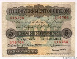 5 Rupees CEYLON  1926 P.22 q.BB