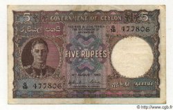 5 Rupees CEYLON  1943 P.36 VF+