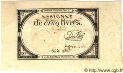 5 Livres Vérificateur FRANCE  1793 Laf.171a SUP