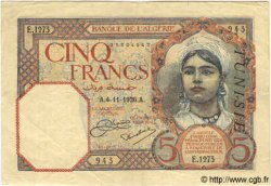 5 Francs TUNISIA  1926 P.08a VF