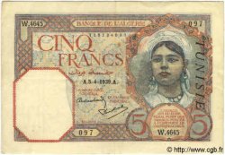 5 Francs TUNESIEN  1939 P.08b fVZ