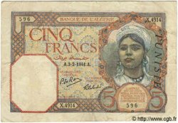 5 Francs TUNISIA  1941 P.08b F+