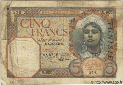 5 Francs TUNISIA  1941 P.08b VG