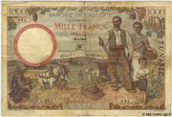 1000 Francs TUNISIA  1942 P.20a B a MB