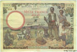 1000 Francs TUNISIA  1942 P.20a XF-