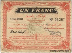 1 Franc TUNISIA  1918 P.43 VF