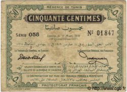 50 Centimes TUNISIA  1919 P.45b MB
