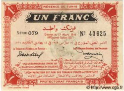 1 Franc TUNESIEN  1919 P.46b fVZ