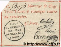 3 Livres FRANCE régionalisme et divers Mayence 1793 Laf.245 TB