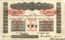 10 Rupees INDIA  1919 P.A10k VF
