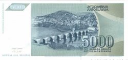 5000 Dinara YOUGOSLAVIE  1992 P.115 NEUF