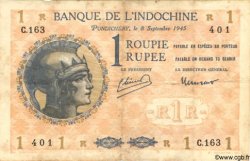 1 Roupie - 1 Rupee INDE FRANÇAISE  1945 P.04d TB+