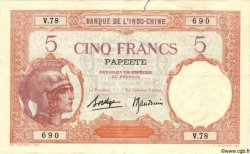 5 Francs TAHITI  1940 P.11c EBC