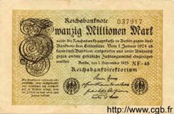 20 Millionen Mark GERMANY  1923 P.108e VF