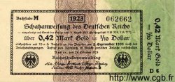 0,42 Goldmark = 1/10 Dollar DEUTSCHLAND  1923 P.148 ST