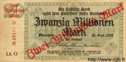 2 Milliarde Mark sur 20 Millionen GERMANY Mannheim 1923 PS.0913 VF