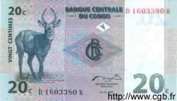 20 Centimes CONGO, DEMOCRATIC REPUBLIC  1997 P.083 UNC
