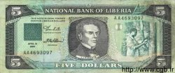 5 dollars LIBERIA  1989 P.19 VF