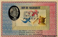 100 Francs BON DE SOLIDARITÉ FRANCE régionalisme et divers  1941 KL.10C1 ou 2 TTB à SUP