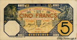 5 Francs DAKAR FRENCH WEST AFRICA Dakar 1926 P.05Bc BC+
