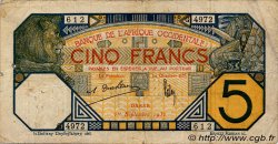 5 Francs DAKAR FRENCH WEST AFRICA Dakar 1932 P.05Be F+