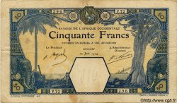 50 Francs CONAKRY FRENCH WEST AFRICA Conakry 1924 P.09Ab F+
