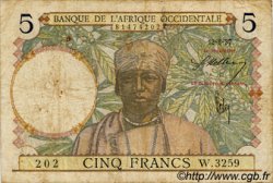 5 Francs FRENCH WEST AFRICA  1937 P.21 q.MB